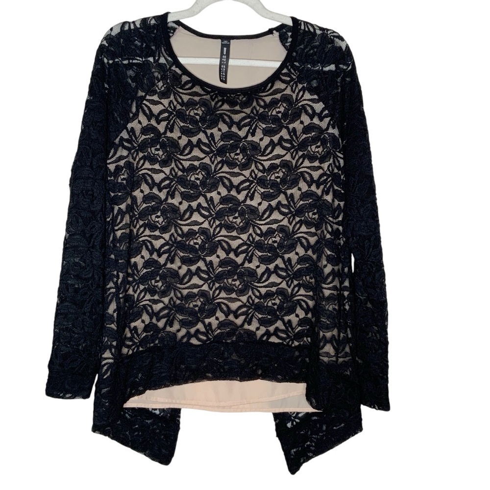 Design Lab black lace overlay blouse. Long sleeves. Size S